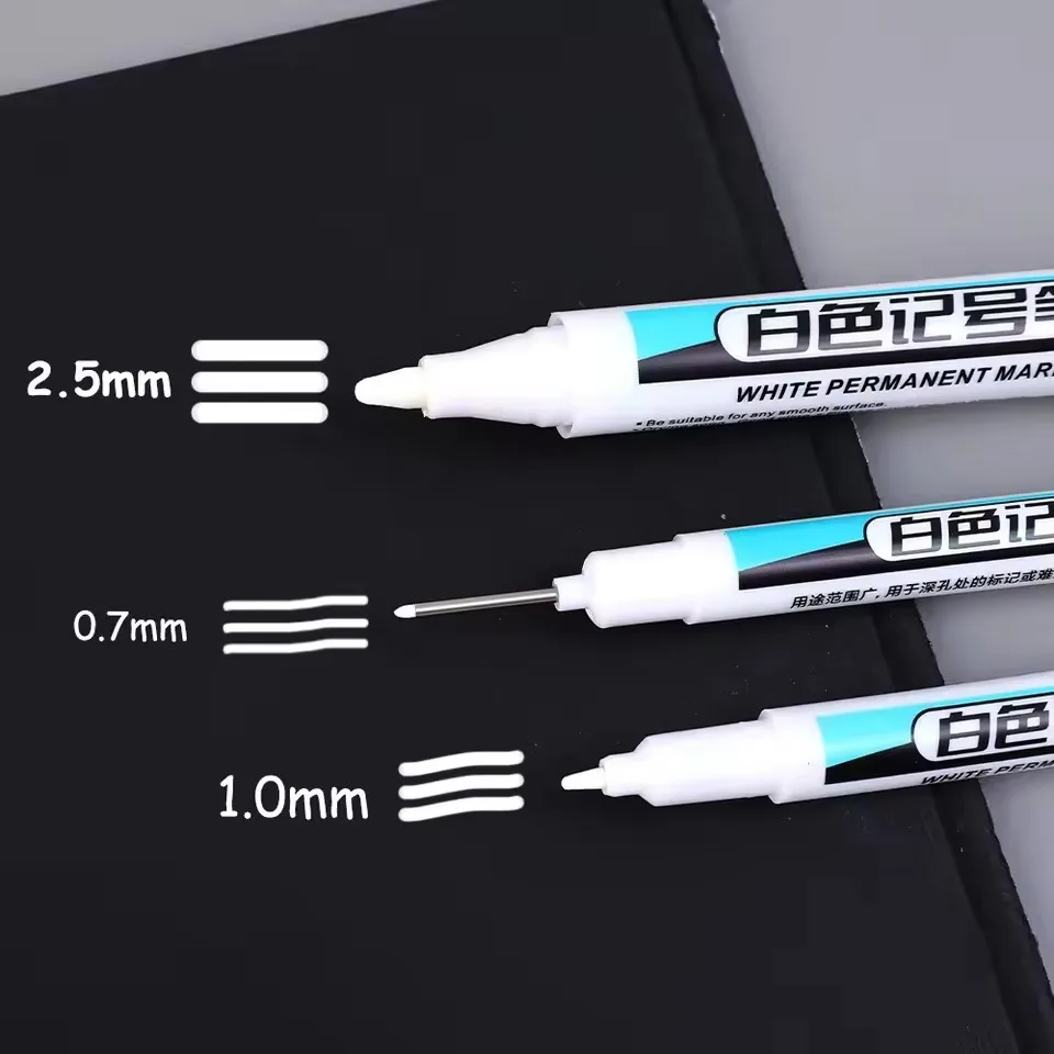 0.7/1.0/2.5MM White Permanent Marker Pens Markers Paint Pen For Wood Plastic Leather Glass Stone Metal Art Painting Supplies - Image 2