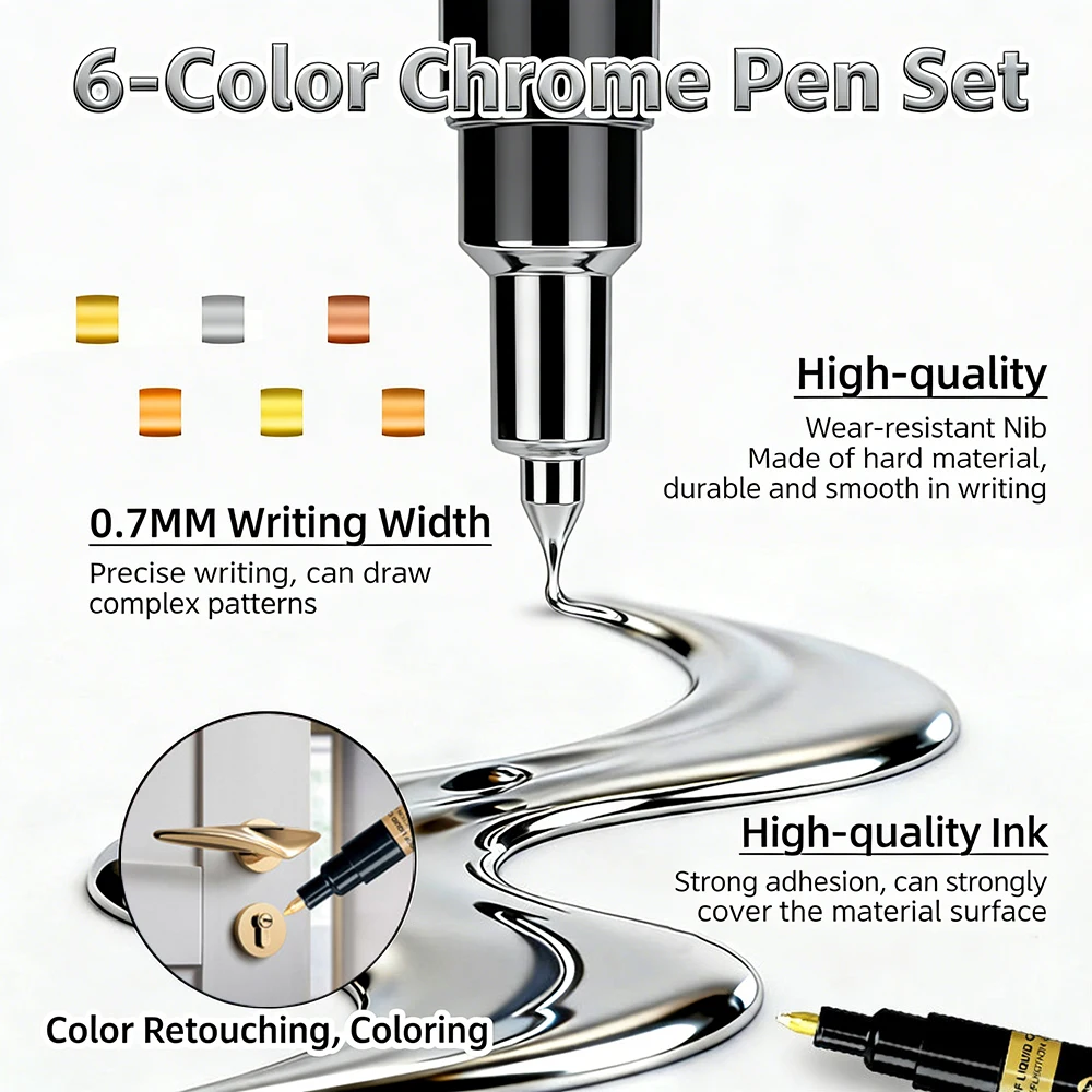 0.7mm 6 Colors Mirror Marker Pen DIY Reflective Paint Pens Chrome Markers Gold Silvery Copper Model Painting Repainting - Image 2