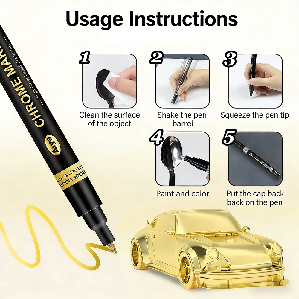 0.7mm 6 Colors Mirror Marker Pen DIY Reflective Paint Pens Chrome Markers Gold Silvery Copper Model Painting Repainting - Image 4