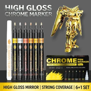 0.7mm 6 Colors Mirror Marker Pen DIY Reflective Paint Pens Chrome Markers Gold Silvery Copper Model Painting Repainting