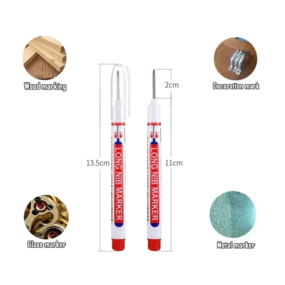 1-100Pcs 2cm Waterproof Long Head Markers Deep Hole Marker Pen for Metal Carpenter Red/Black/Blue/Green Ink Woodworking Tools - Image 3