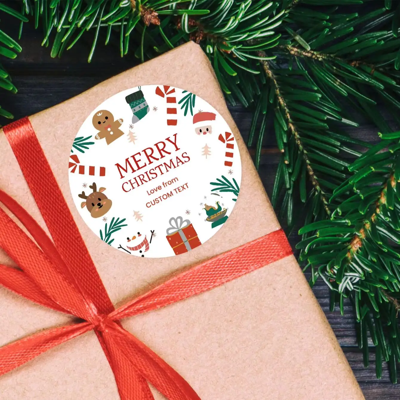 1-100pcs Christmas Custom Round Party Stickers Labels Personalized Text Logo for Gift Packaging Party Decorations - Image 2