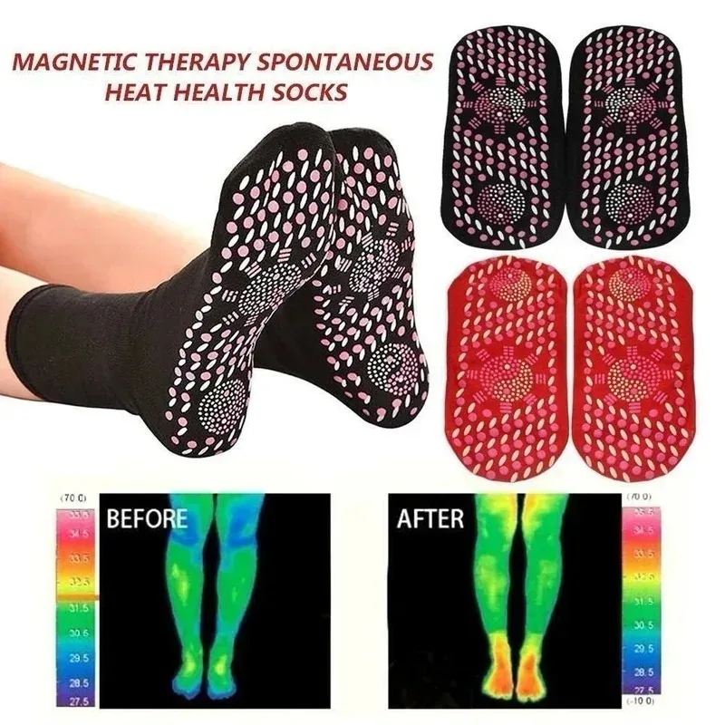 1-4pairs Tourmaline Winter Self Heating Socks Warm Thermal Health Care Socks Slimming Health Short Sock Elastic Magnetic Sock - Image 3