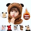 1-5PCS Kids Winter Fleece Lined Balaclava Hat Scarf 2 in 1 Bear Ear Warm Hood with Earflap for Baby Toddler Boys Girls Outdoor