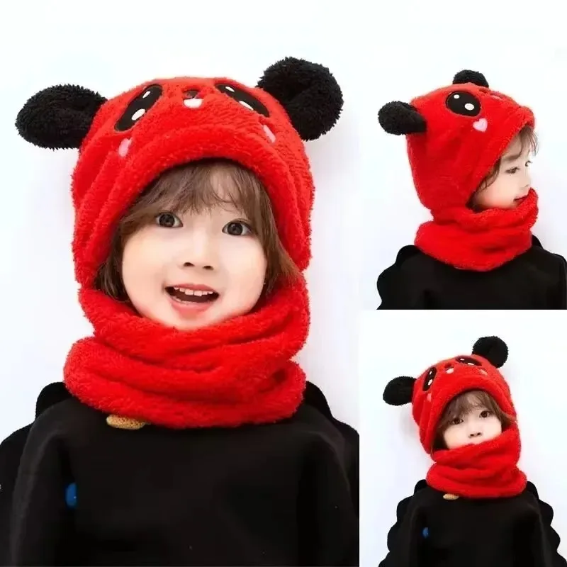 1-5PCS Kids Winter Fleece Lined Balaclava Hat Scarf 2 in 1 Bear Ear Warm Hood with Earflap for Baby Toddler Boys Girls Outdoor - Image 3