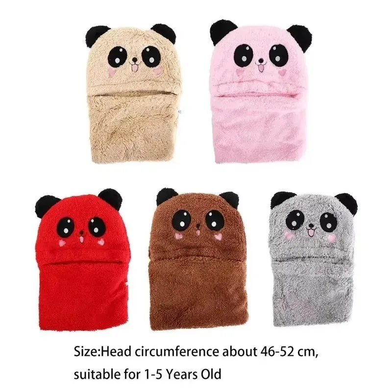 1-5PCS Kids Winter Fleece Lined Balaclava Hat Scarf 2 in 1 Bear Ear Warm Hood with Earflap for Baby Toddler Boys Girls Outdoor - Image 6