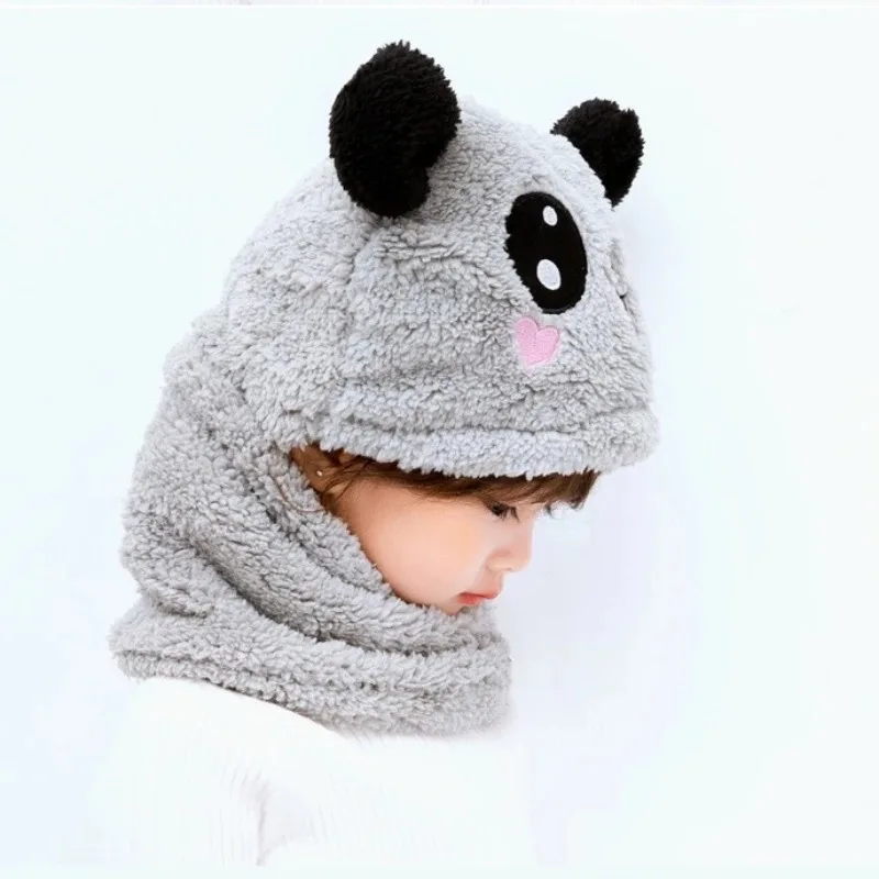 1-5PCS Kids Winter Fleece Lined Balaclava Hat Scarf 2 in 1 Bear Ear Warm Hood with Earflap for Baby Toddler Boys Girls Outdoor - Image 4