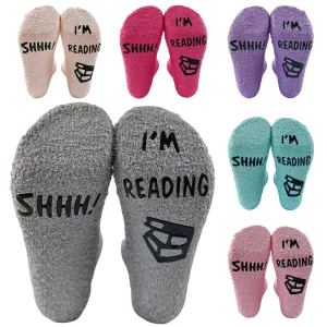 1 Pair Book-Themed Floor Socks - "Shh! I'm Reading" Design Socks, Perfect for Sleeping, Reading, and Relaxing, Cozy Socks