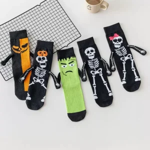 1 Pair Halloween Cartoon Socks Cute Bat Hand Holding Mid-Calf Funny Novelty Socks Spooky Costume Gift for Women Men Party Unisex
