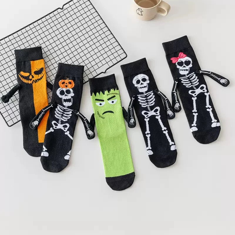 1 Pair Halloween Cartoon Socks Cute Bat Hand Holding Mid-Calf Funny Novelty Socks Spooky Costume Gift for Women Men Party Unisex