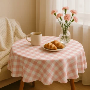 1-Piece [Checked, Striped] Round Tablecloth, Patterned Round Tablecloth, for Home Kitchen Table Covers