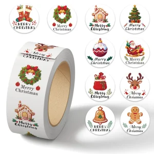 1 Roll (500 Pieces) Christmas Roll Sealing Stickers Holiday Exquisite DIY Decals for Envelopes Giajar Sticker Store