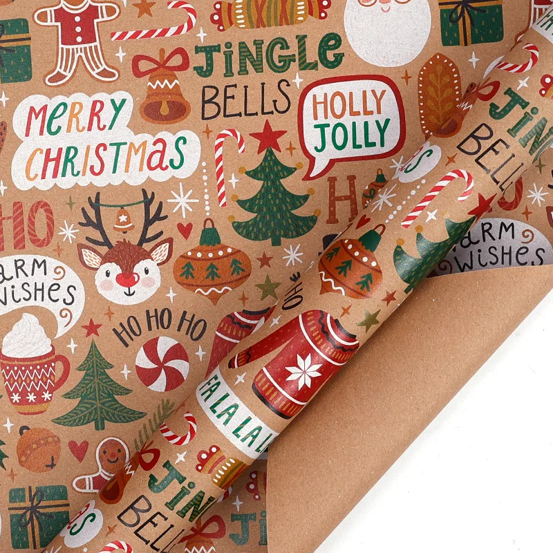 1 Roll Christmas Wrapping Paper Kraft Wrapping Paper Vintage Classic Brown Gift Wrapping Paper for Xmas New Year Winter Holiday - Image 2