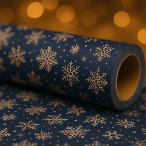 1 Roll Extra Long Dark Blue Snowflake Wrapping Paper Roll - Double-Sided Winter Snowflakes & Navy Blue Gift Wrap, Kraft Paper