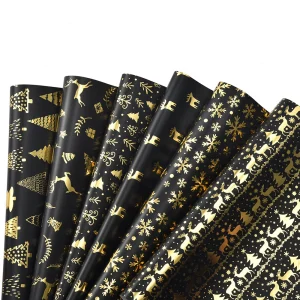 1 Roll Hot Stamping Black Gold Christmas Gift Wrapping Paper with Snowflake Christmas tree Reindeer Printed New Year Celebration