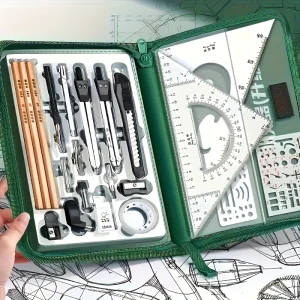 1 Set Premium Precision Engineering Drafting and CAD Design Set, Includes Compass, Protractor, Straightedge, Architect, Student