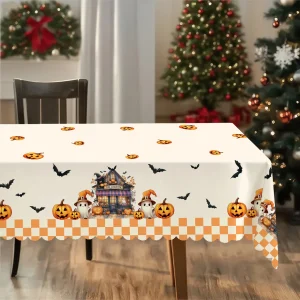 1 piece, Halloween pumpkin spider web pattern tablecloth for dining table, Back-to-School Seasonzyc