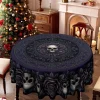 1 tablecloth, Halloween themed Gothic style, rose and skull round printed tablecloth, suitable for dining tables, kitchen tables