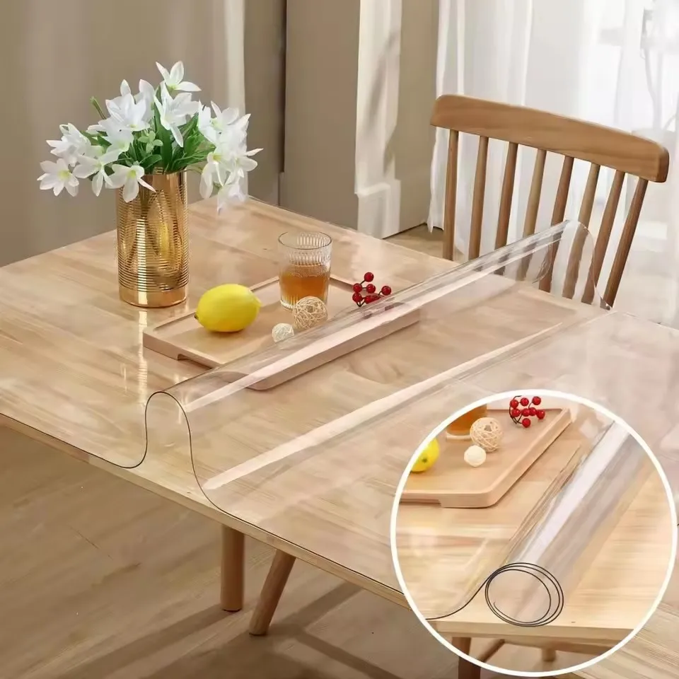 1.0mm Soft Glass Tablecloth Transparency PVC Table Cloth Waterproof Oilproof Kitchen Dining Table Cover for Rectangular Table - Image 3