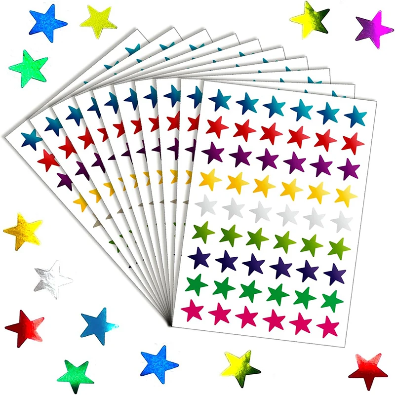 10 Sheets Star Stickers 9 Colours Reward Stickers 540 Pcs Scrapbook Sticker Set 1.3 cm Star Stickers for Book Cup Gift Box DIY