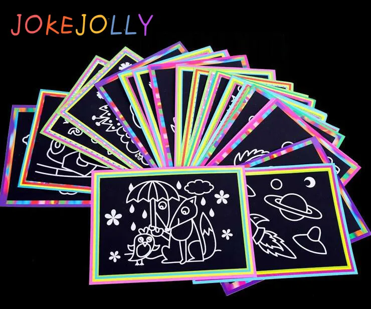 10 pcs 13x 9.8cm Scratch Art Paper Magic Painting Paper with Drawing Stick For Kids Toy Colorful Drawing Toys - Image 2