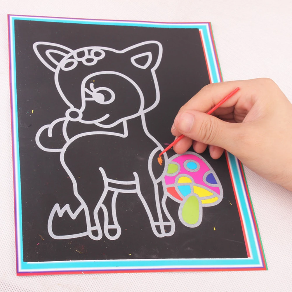 10 pcs 13x 9.8cm Scratch Art Paper Magic Painting Paper with Drawing Stick For Kids Toy Colorful Drawing Toys - Image 3