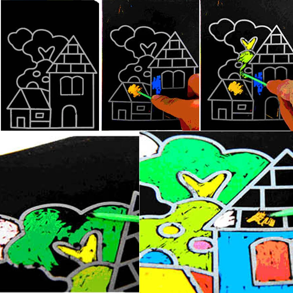10 pcs 13x 9.8cm Scratch Art Paper Magic Painting Paper with Drawing Stick For Kids Toy Colorful Drawing Toys - Image 5