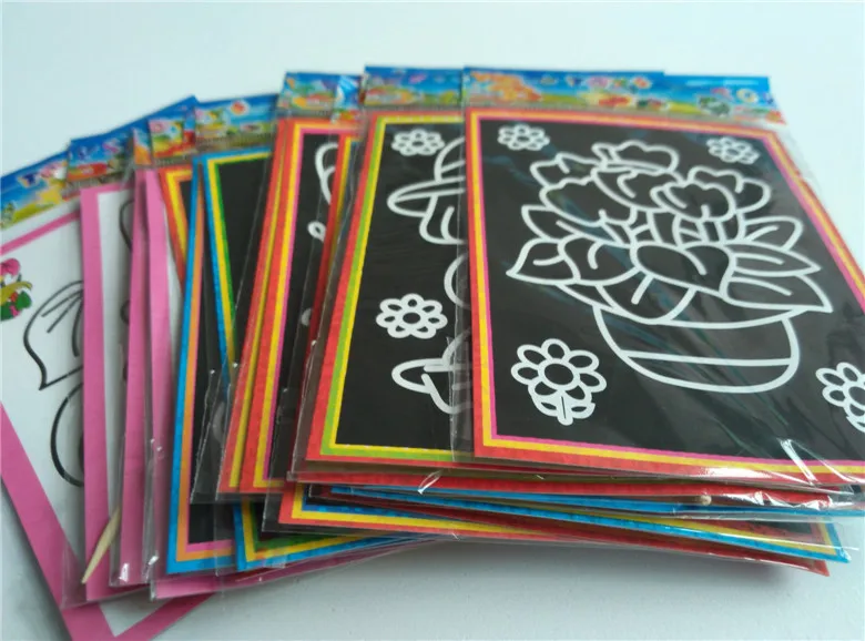 10 pcs 13x 9.8cm Scratch Art Paper Magic Painting Paper with Drawing Stick For Kids Toy Colorful Drawing Toys - Image 6