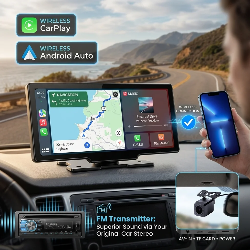 10.26" 4K Front And 1080P Rear Dual Dash Cam with Wireless CarPlay& Android Auto Parking Monitor WiFi App Control FM Transmitter - Image 4
