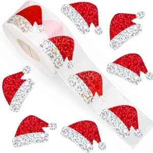 100-500pcs Glitter Red Christmas Hat Stickers Party Christmas Gift Wrapping Label Children Scrapbook Stationery Stickers