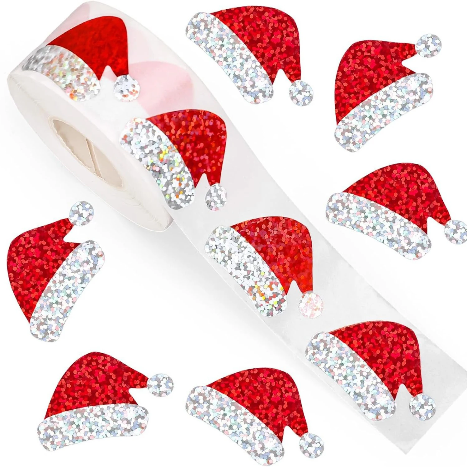 100-500pcs Glitter Red Christmas Hat Stickers Party Christmas Gift Wrapping Label Children Scrapbook Stationery Stickers