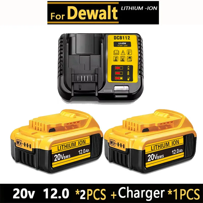 100% for Dewalt 20V Battery, 3AH 6AH 8AH 12AH Lithium Ion Battery, for Dewalt DCB200 DCB206 Power Tool Replacement Battery