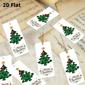 100pcs Merry Christmas Tags With Twine,Christmas Tree Pattern Hang Labels For Gift Wrap,Xmas Party Favor,Holiday Greeting Cards