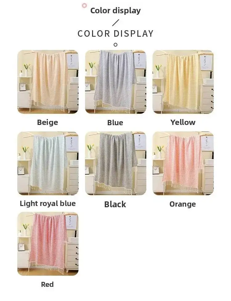 100x180CM Cotton Turkish Beach Towel Sauna Spa Gym Sports Fitness Fringed Bath Towel Shawl Scarf Sang Travel Blanket - Image 5