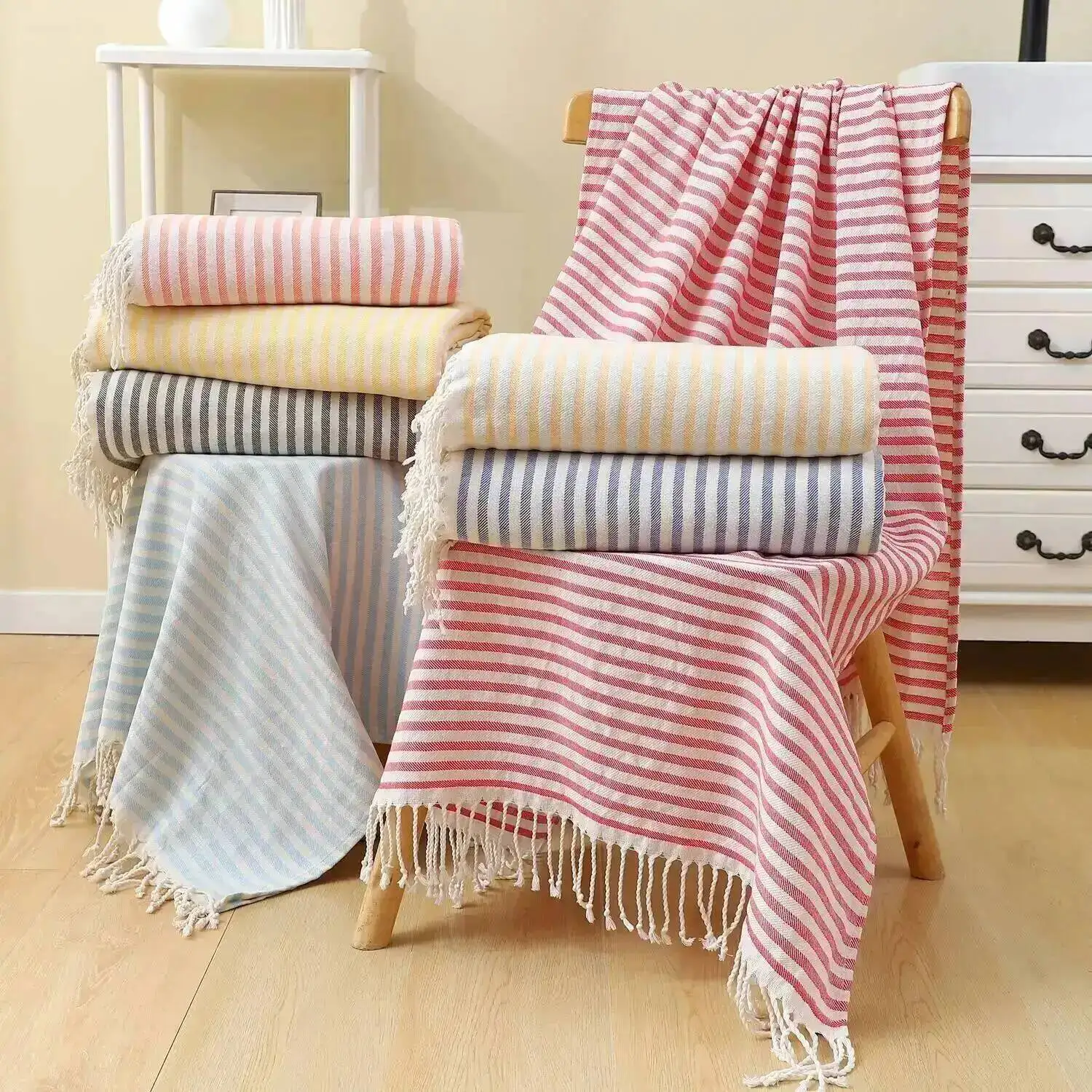 100x180CM Cotton Turkish Beach Towel Sauna Spa Gym Sports Fitness Fringed Bath Towel Shawl Scarf Sang Travel Blanket