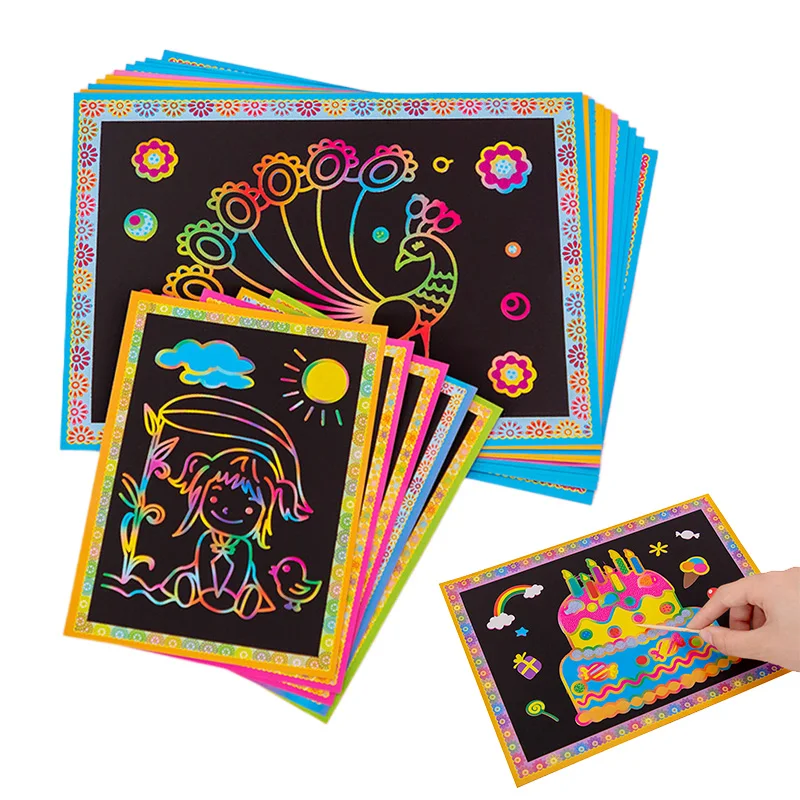 10/20pcs Scratch Painting Toys Children DIY Handmade Art Cartoon Pattern Brilliant Colors Drawing Toys Kids Birthday Gift TMZ