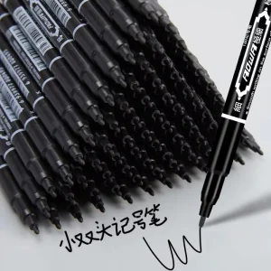 10Pcs Double Sided Permanent Markers Pens Waterproof Oily Fine Tip Black Painting Marker Graffiti Marking Pencil School Supplies