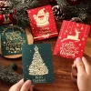 10Pcs Vintage Gold Foil Christmas Folding Greeting Cards Multi Pattern Blessing Holiday Cards New Year Postcard Gift Cards