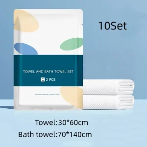 10Sets Disposable Bath&Face Towel Set Individually Wrapped 70*140cm Bath Towel 30*60cm for Travel Hotel Camping Hospital Pet Use