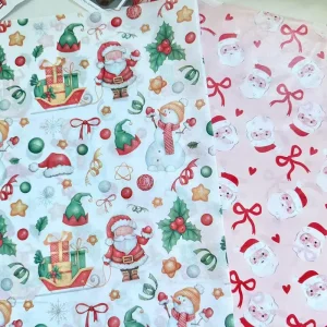 10Sheets Christmas Tissue Paper Santa Claus Berry Holly Tree Pattern Gift Wrapping Paper Bouquet Flower Wrapping Paper Cake Gift
