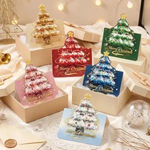 10pcs Christmas Tree Greeting Card，Christmas Greeting Cards, Holiday Florist Bakery Clothing Store Party Gift Card Invitation