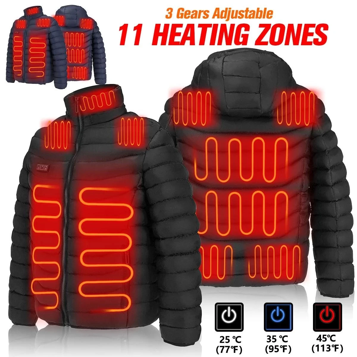 11 Heating Areas Heated Jacket Men Women's Winter Outdoor Camping Sportswear Heated Coat Graphene Heat Coat USB Heating Jackete - Image 2