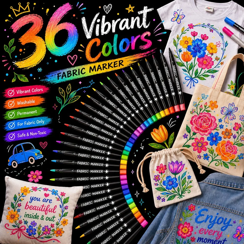 12-36 Colors Fabric Markers Pens Set-Indelible and Permanent Fabric Paint Fine Point Textile Marker Pen Art Painting Supplies - Image 2