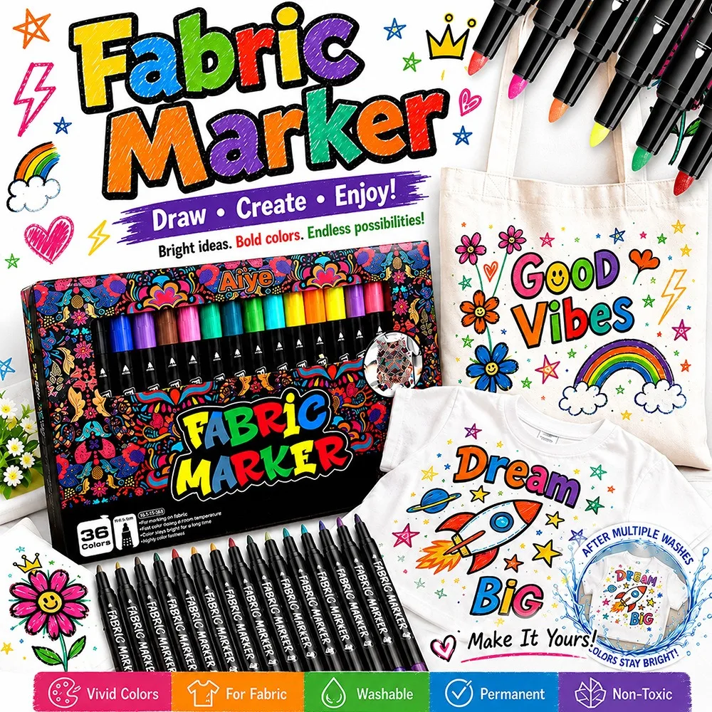 12-36 Colors Fabric Markers Pens Set-Indelible and Permanent Fabric Paint Fine Point Textile Marker Pen Art Painting Supplies