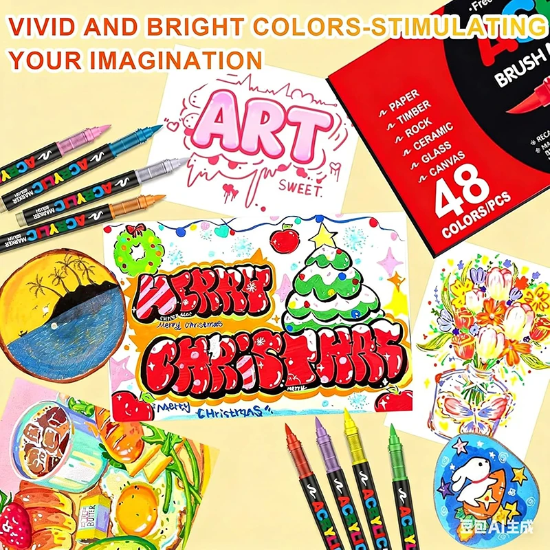 12-72 Colors Acrylic Paint Pens Set Flexible Tip Brush Pencil Marker for Rock Painting Stone Ceramic Art Supplies Drawing Tools - Image 2