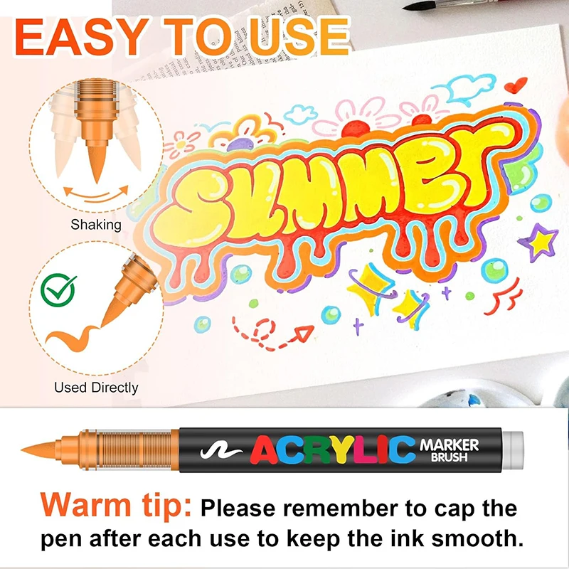 12-72 Colors Acrylic Paint Pens Set Flexible Tip Brush Pencil Marker for Rock Painting Stone Ceramic Art Supplies Drawing Tools - Image 3