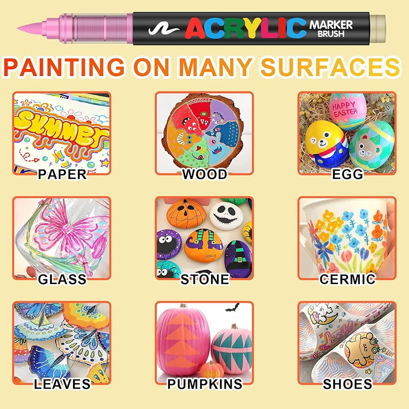 12-72 Colors Acrylic Paint Pens Set Flexible Tip Brush Pencil Marker for Rock Painting Stone Ceramic Art Supplies Drawing Tools - Image 5