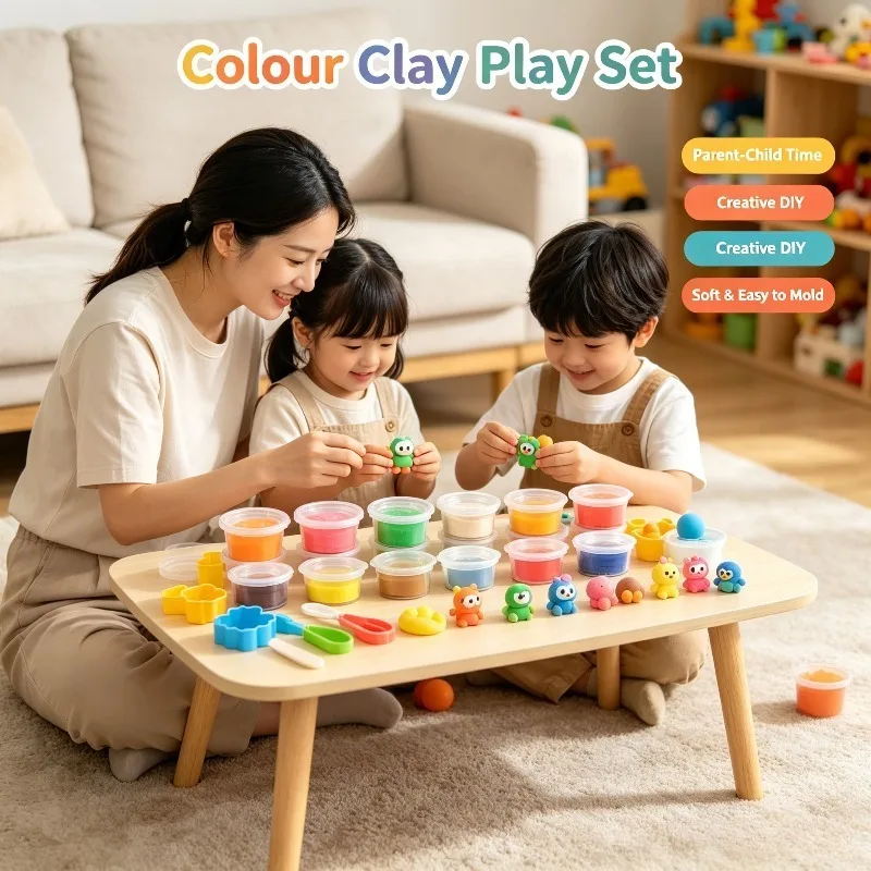12 Colors Kids Playdough Set Clear Cup Safe Clay Dough Creative Handcraft Material Educational Toddler Toys Fun Modeling Kit Box - Image 5