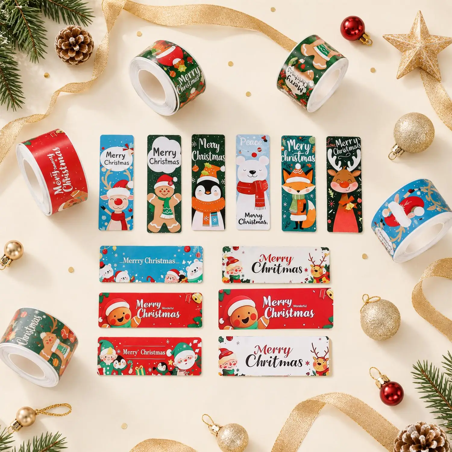 120pcs/Roll Christmas Strip Stickers Xmas Holiday Cards DIY Gift Wrapping Adhesive Santa Claus Snowmen Elk Label Decal Decor - Image 3