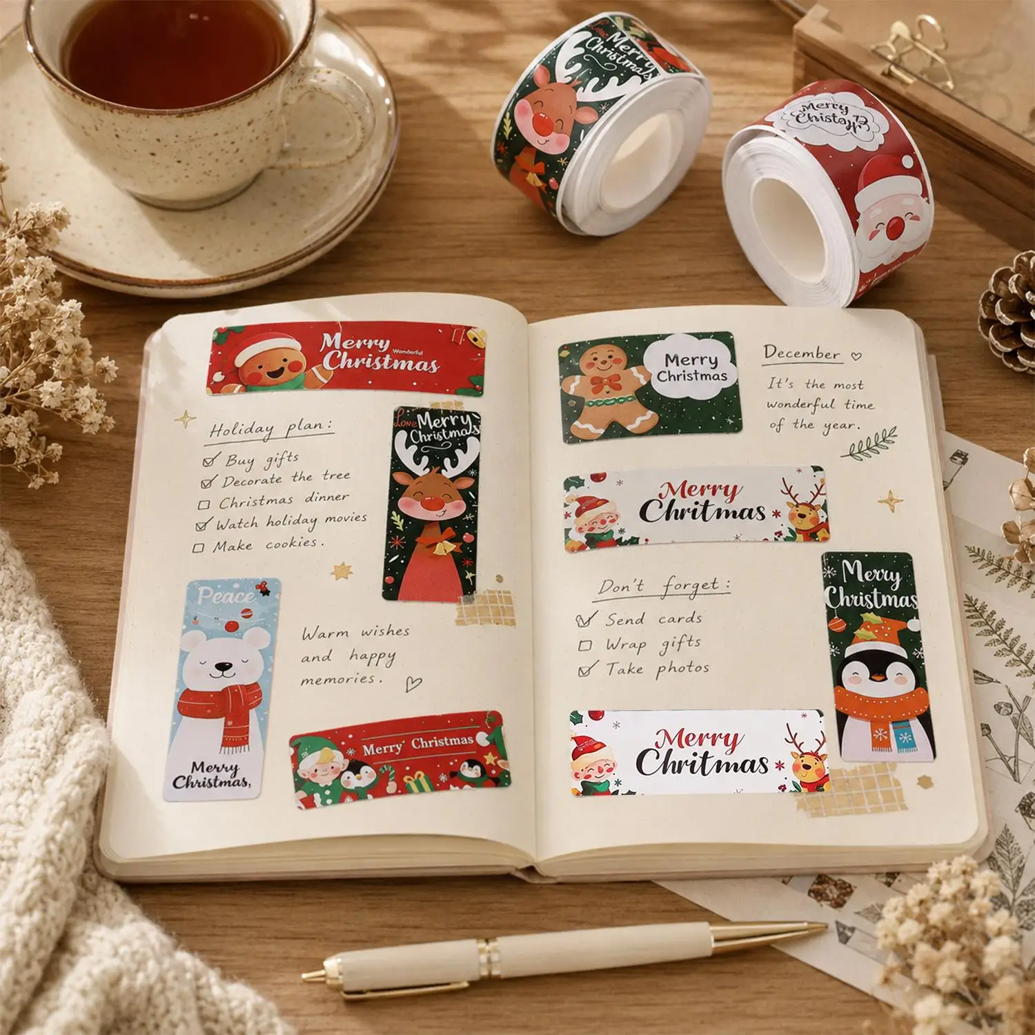 120pcs/Roll Christmas Strip Stickers Xmas Holiday Cards DIY Gift Wrapping Adhesive Santa Claus Snowmen Elk Label Decal Decor - Image 6